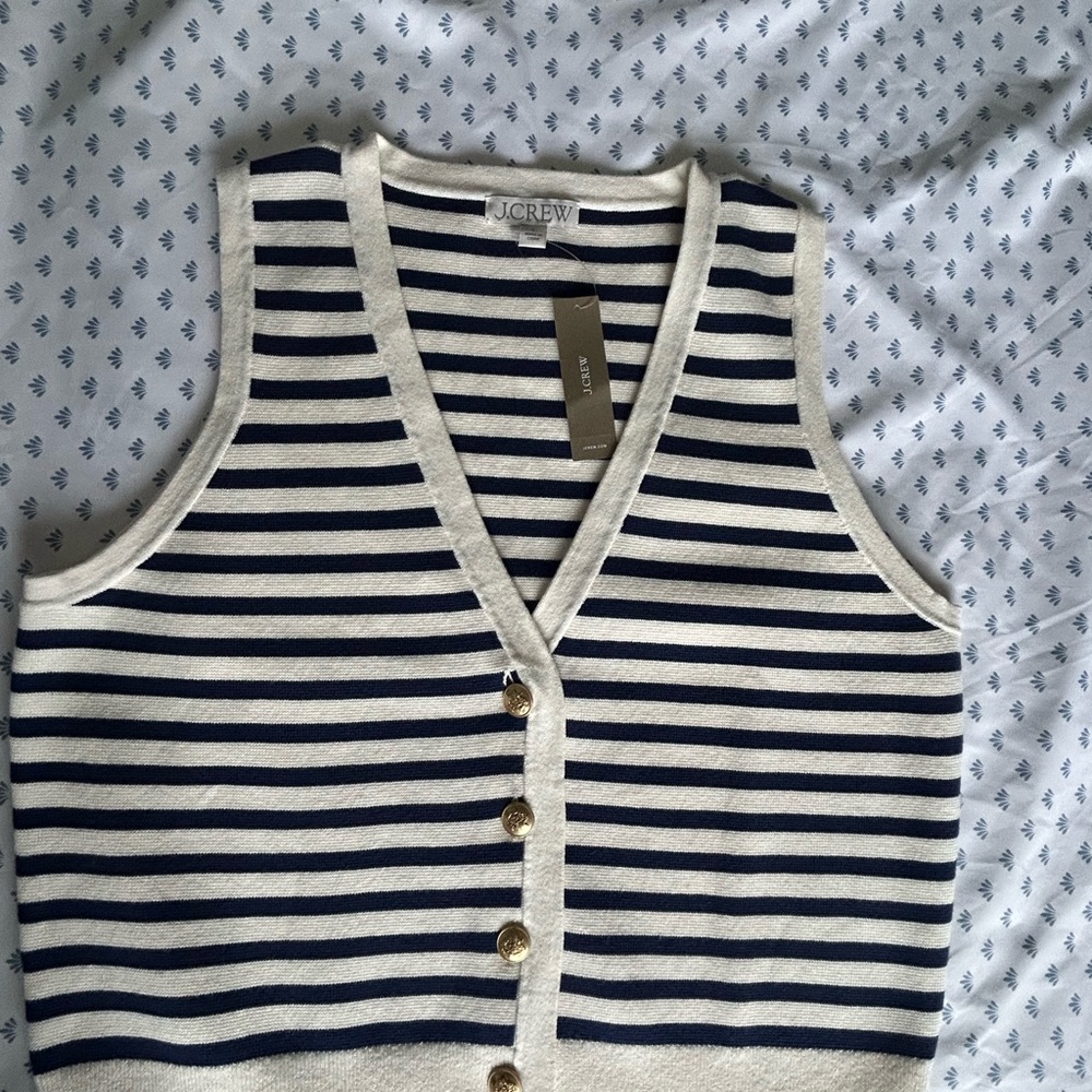 J. Crew Striped Navy and Cream Vest